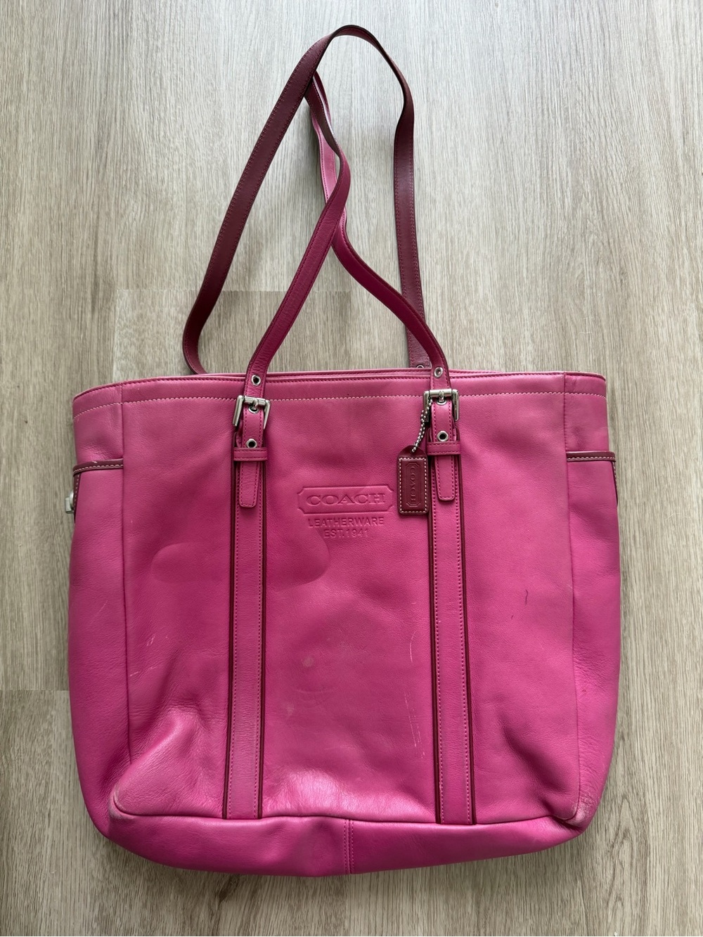COACH Hot Pink Leather Tote with Dual Straps